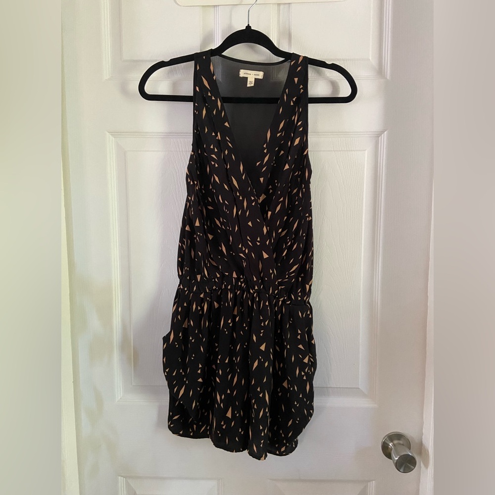 Silence + Noise Black and Tan Mini Romper (w pockets)